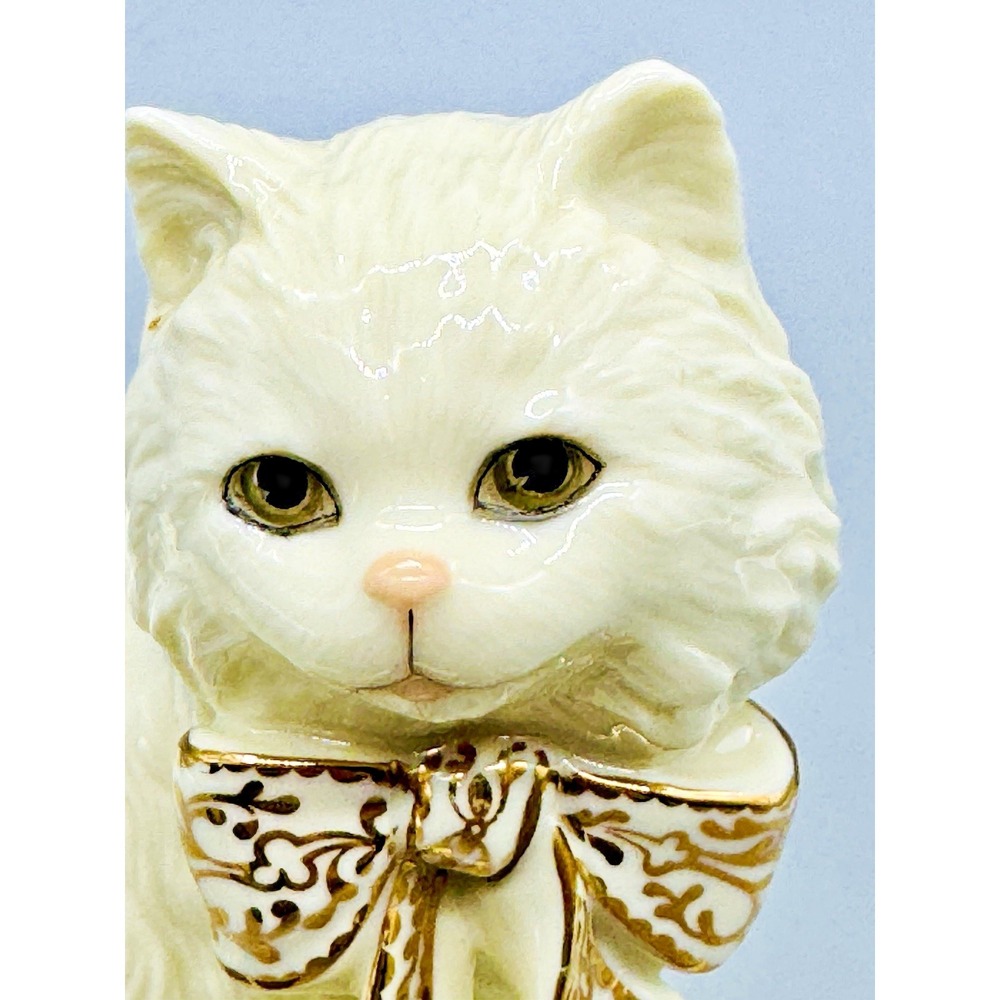Lenox Sittying Pretty White Kitten Cat Bow 24k Gold Trim Bone China 5.5 inch - Picture 2 of 8